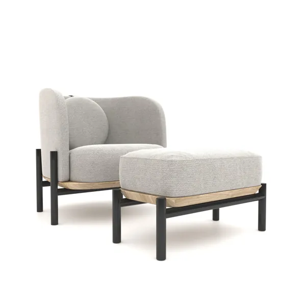Ivory Boucle Armchair with Black Metal Frame & Ottoman 3D Model