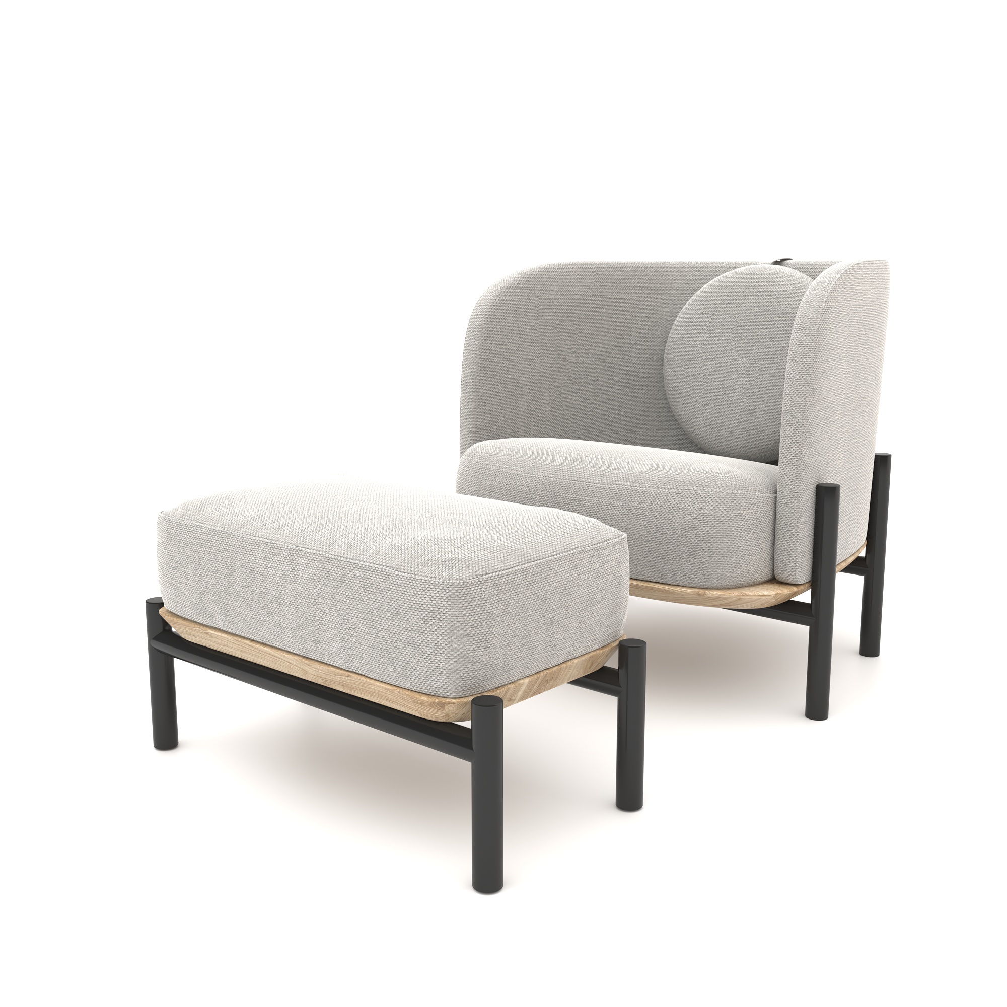 Ivory Boucle Armchair with Black Metal Frame & Ottoman 3D Model 3