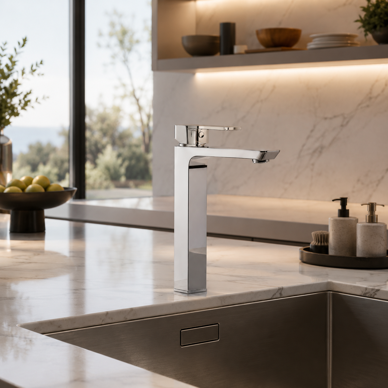 Chrome Square Modern Kitchen Faucet 3D Model 2