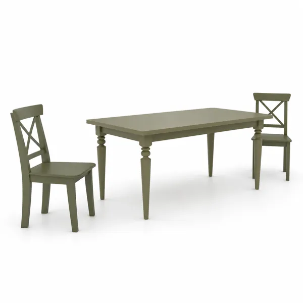 Olive Green Dining Set – Turned Leg Table & Crossback Chairs 3D Model