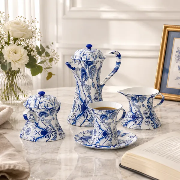 Blue Floral Porcelain Tea Set – White Glaze 3D Model back