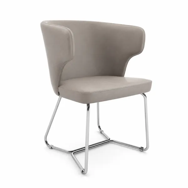 Taupe Leather Wingback Chrome Sled Chair 3D Model