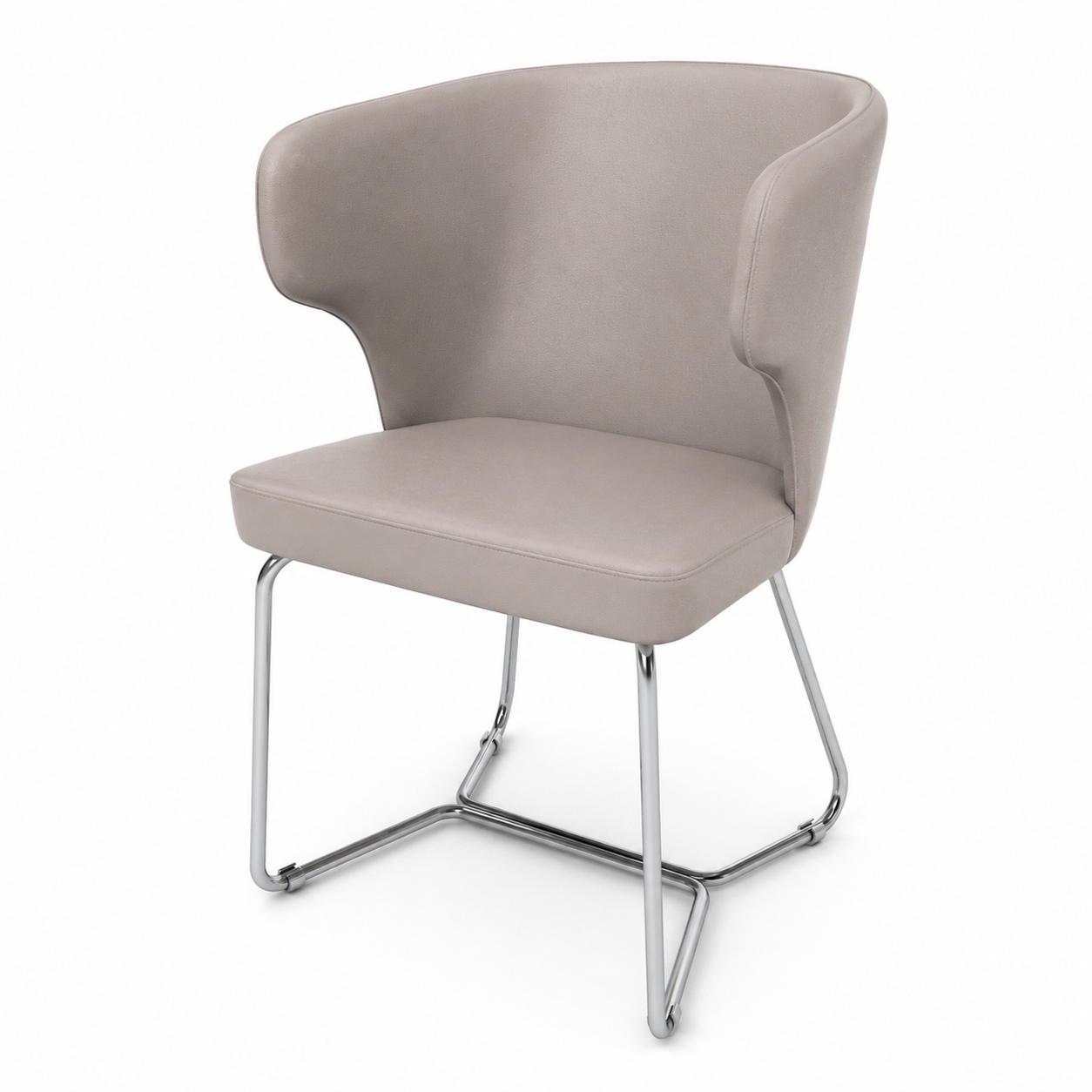 Taupe Leather Wingback Chrome Sled Chair 3D Model 3