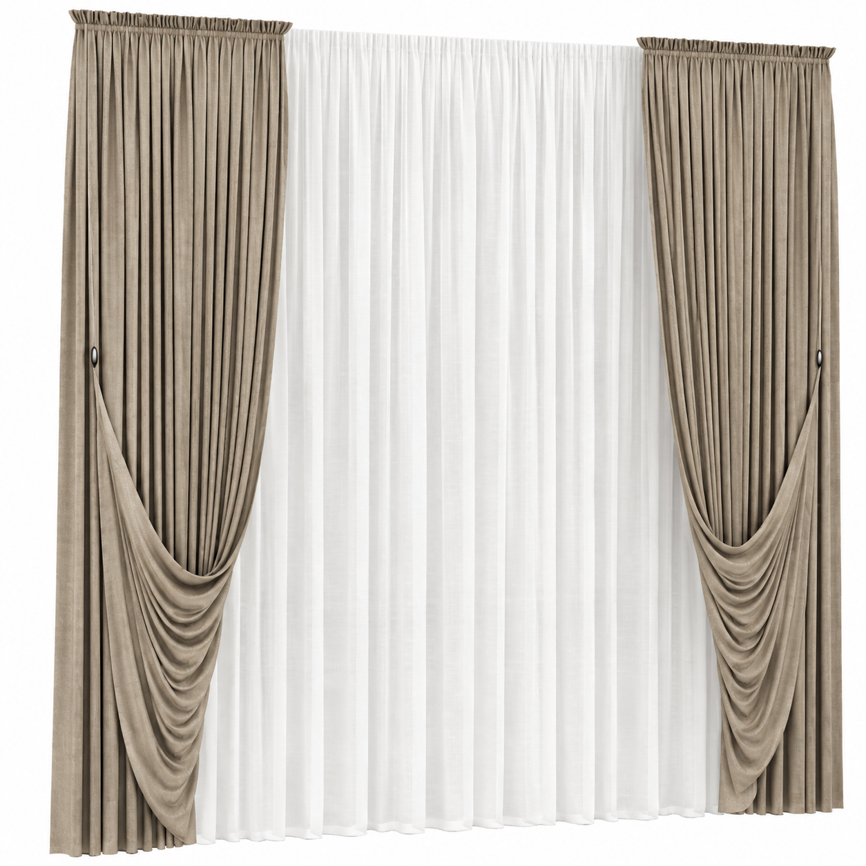 Beige Draped Sheer Curtain 3D Model
