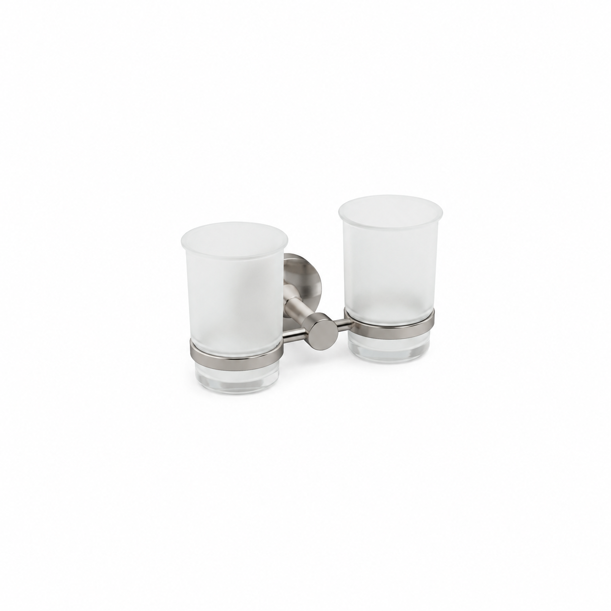 Double Frosted Glass Bathroom Tumbler – Brushed Metal Wall Mount 3D Model 1