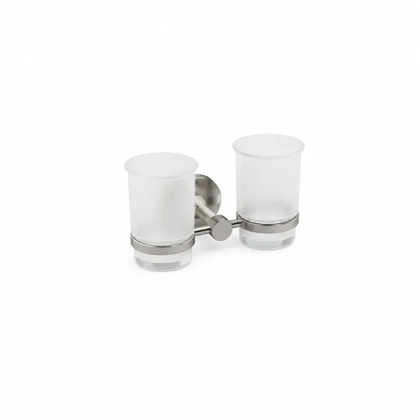 Double Frosted Glass Bathroom Tumbler – Brushed Metal Wall Mount 3D Model