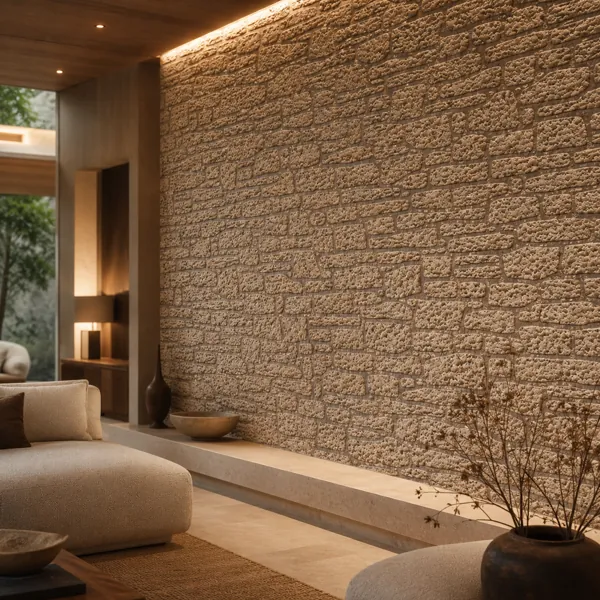 Beige Porous Rubble Stone Wall back