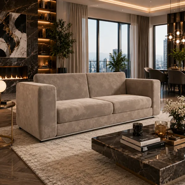 Warm Taupe Sofa – Slim Silver Metal Base 3D Model back