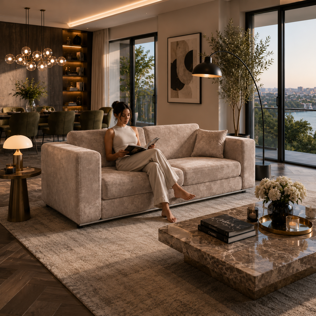 Warm Taupe Sofa – Slim Silver Metal Base 3D Model 4