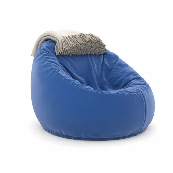Blue Bean Bag Chair – Deep Cocoon Seat with Beige Throw 3D Model