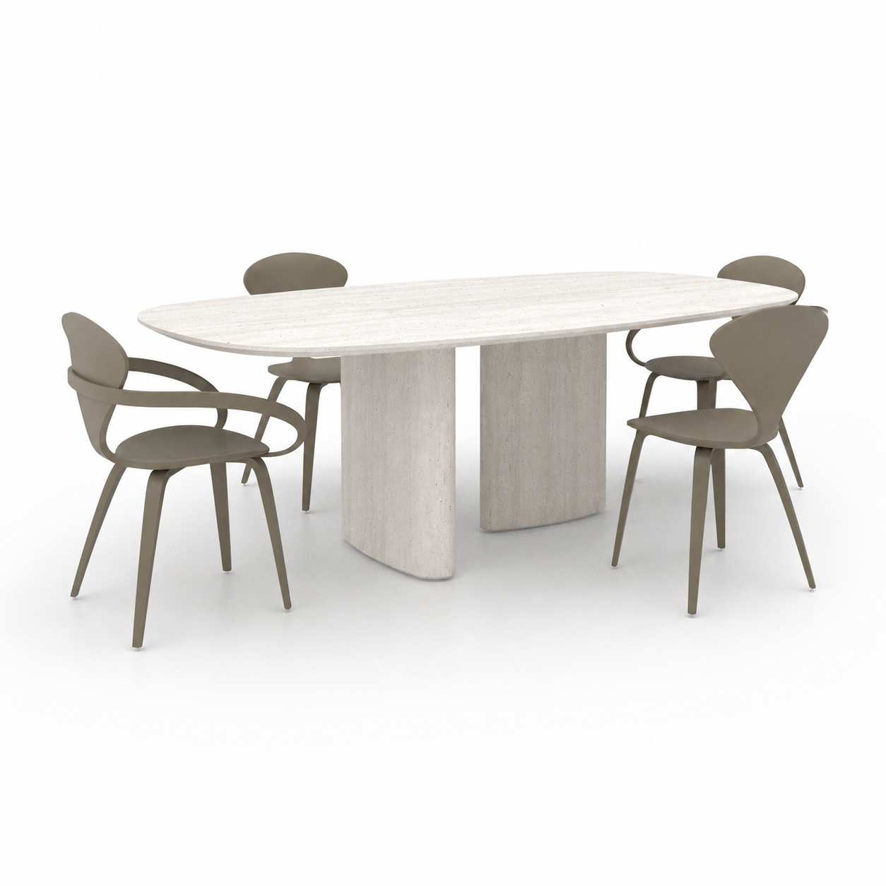 Ivory Marble Dining Set – Taupe Curved Chairs 3D Model 1