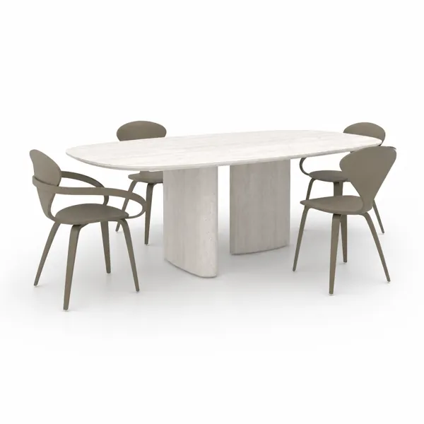 Ivory Marble Dining Set – Taupe Curved Chairs 3D Model