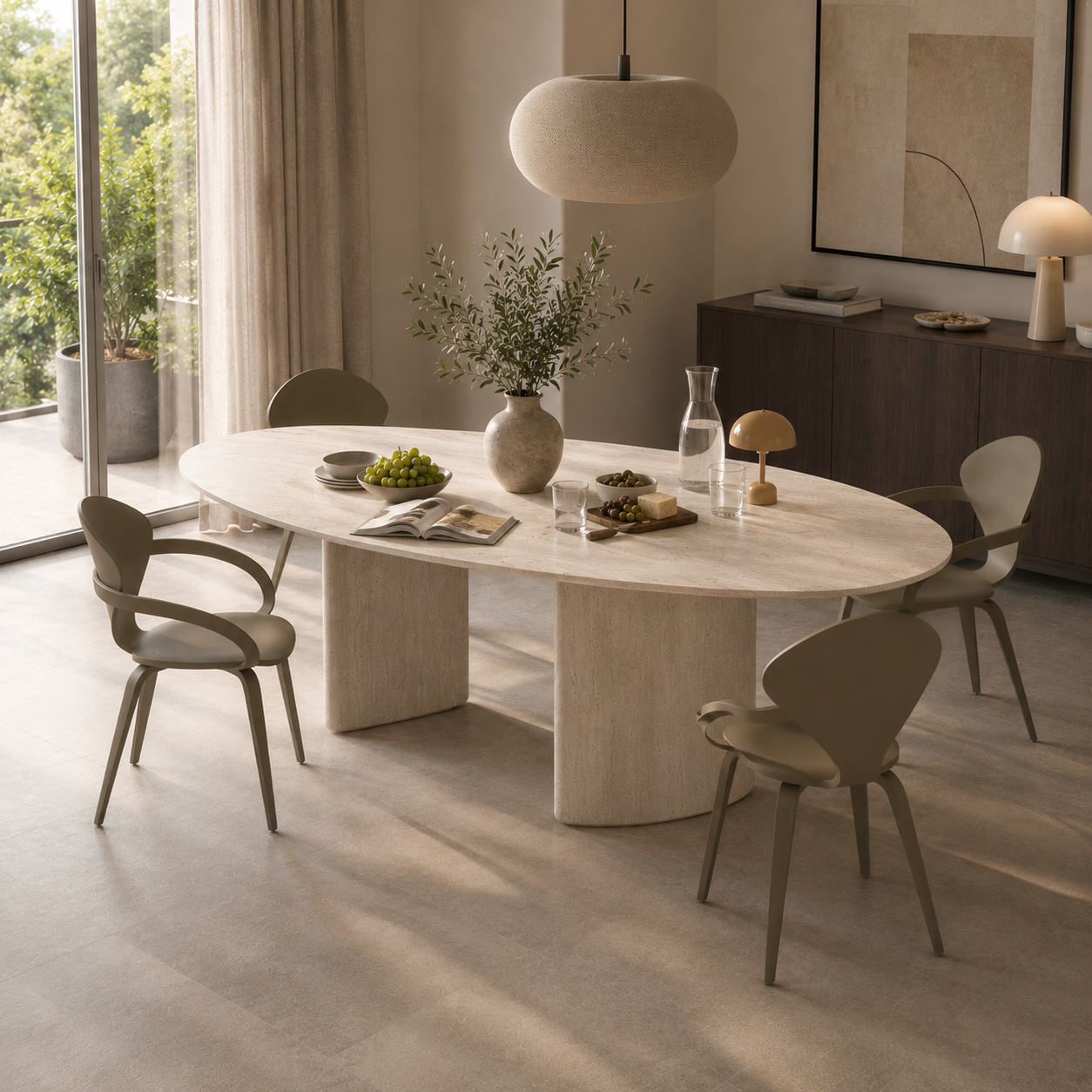Ivory Marble Dining Set – Taupe Curved Chairs 3D Model 3