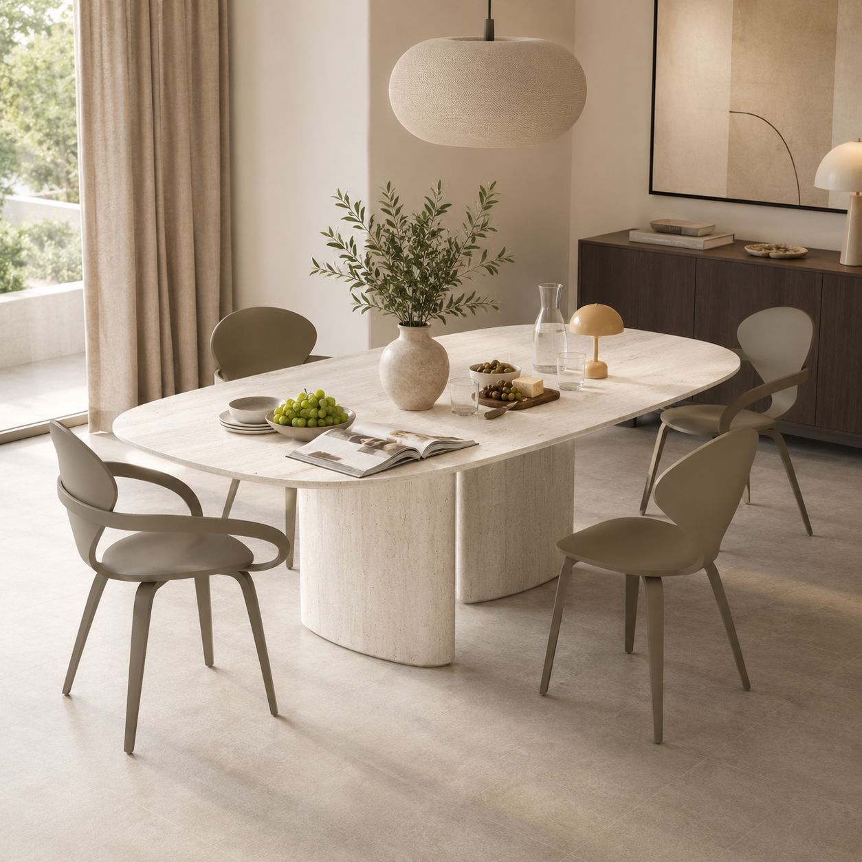 Ivory Marble Dining Set – Taupe Curved Chairs 3D Model 2
