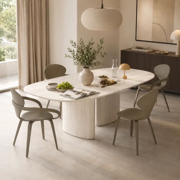 Ivory Marble Dining Set – Taupe Curved Chairs 3D Model back