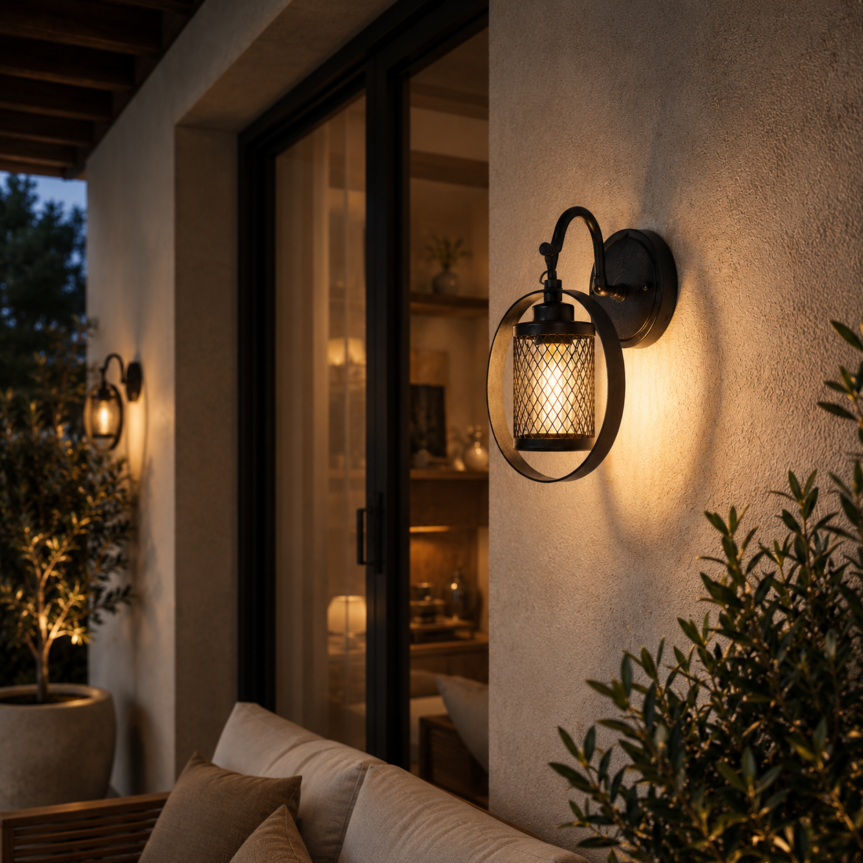 Black Mesh Lantern Wall Light – Oval Frame 3D Model 2