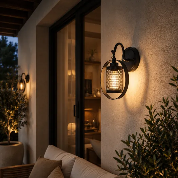 Black Mesh Lantern Wall Light – Oval Frame 3D Model back