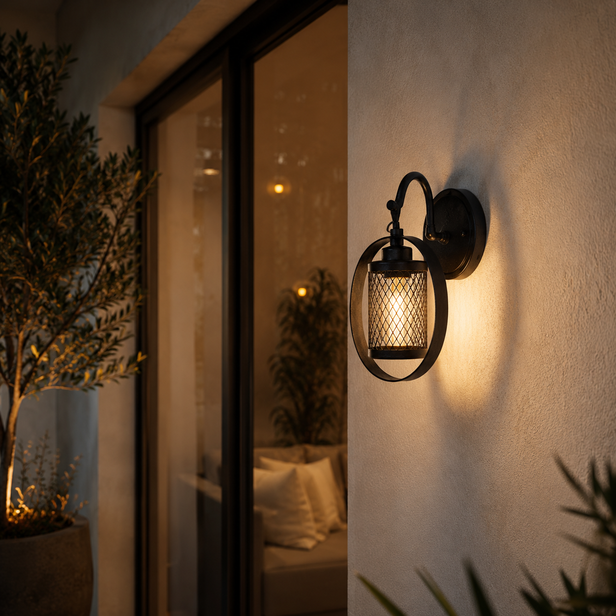 Black Mesh Lantern Wall Light – Oval Frame 3D Model 3