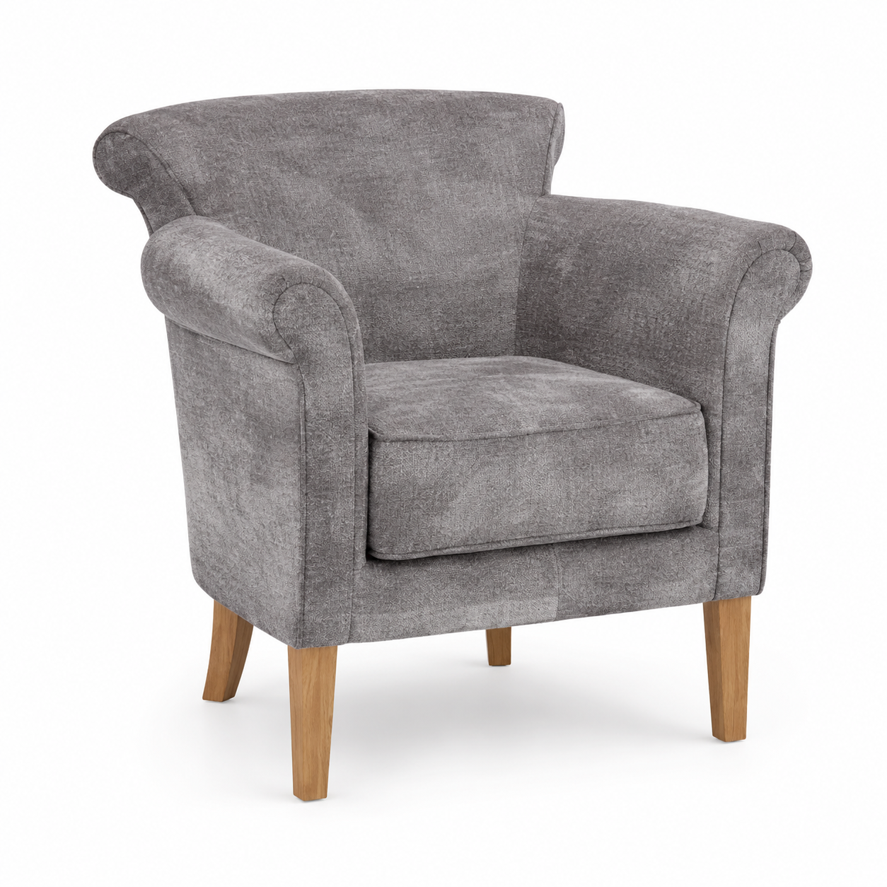 Light Gray Fabric Armchair with Wooden Legs 3D Model