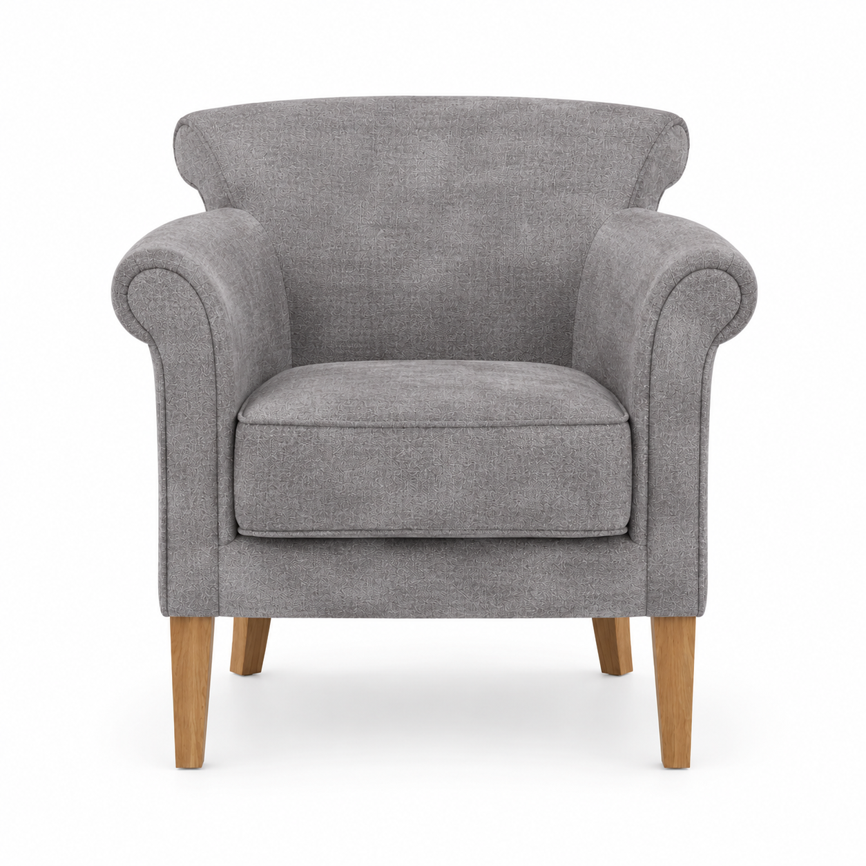 Light Gray Fabric Armchair with Wooden Legs 3D Model 3