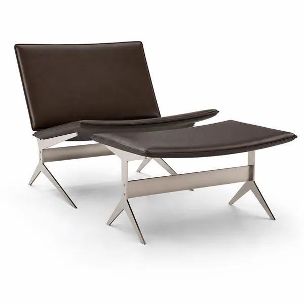 Dark Brown Leather Armchair with Ottoman 3D Model