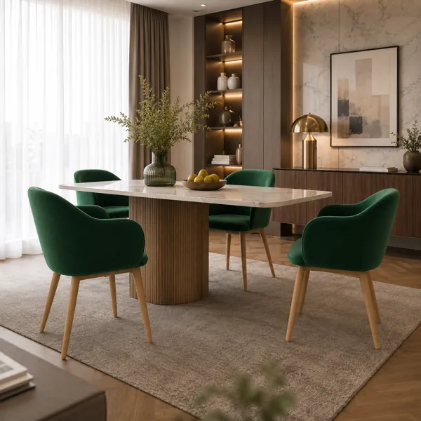 Forest Green Velvet Chair with Curved Back 3D Model back