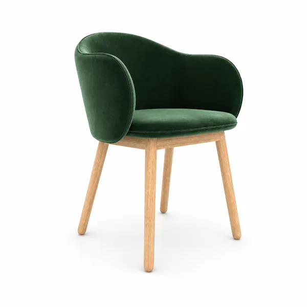 Forest Green Velvet Chair with Curved Back 3D Model