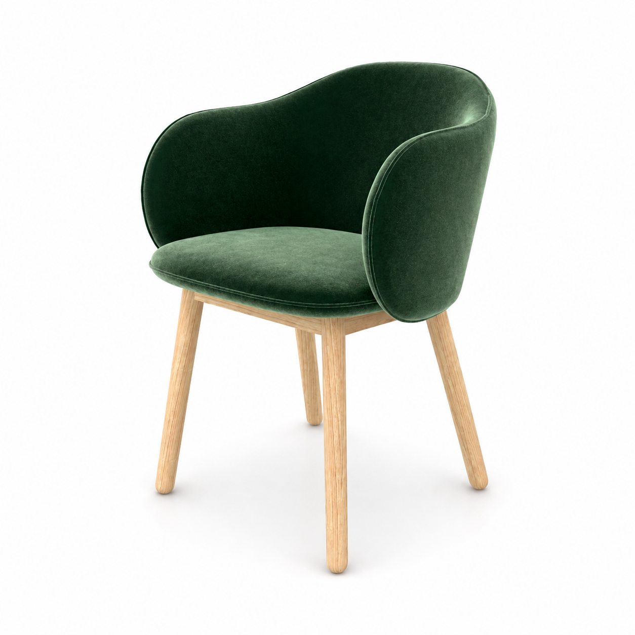 Forest Green Velvet Chair with Curved Back 3D Model 3