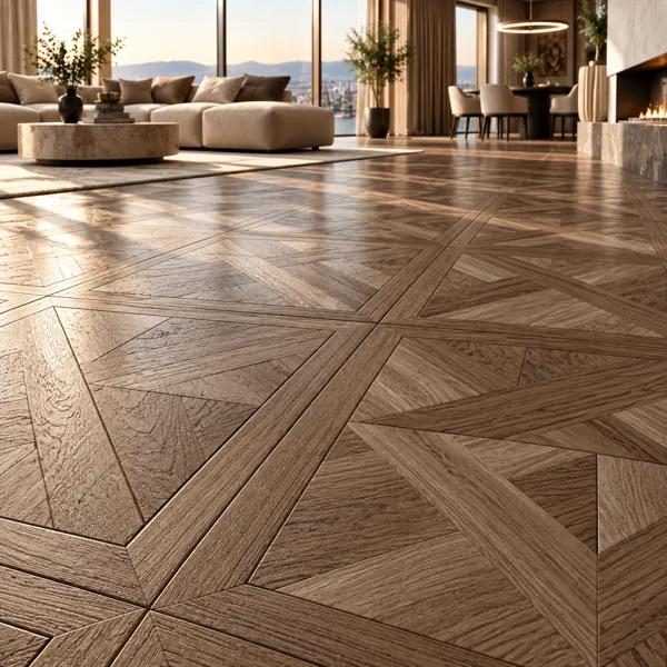 Warm Taupe Framed Geometric Parquet Texture back