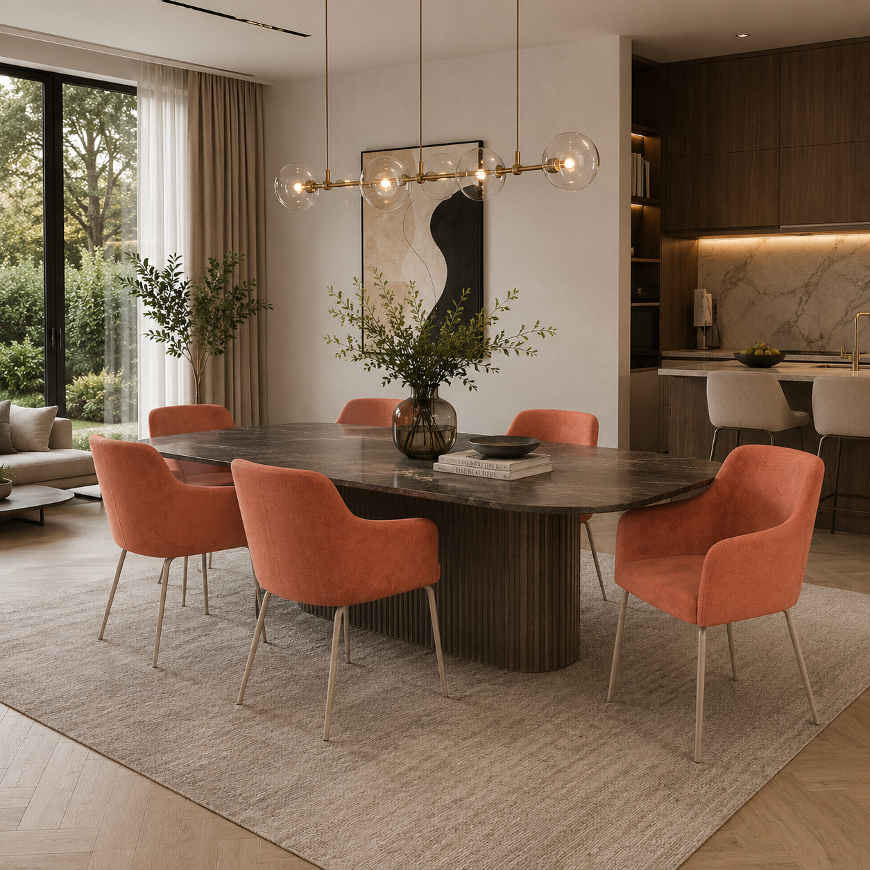 Coral Orange Upholstered Armchair 3D Model 4