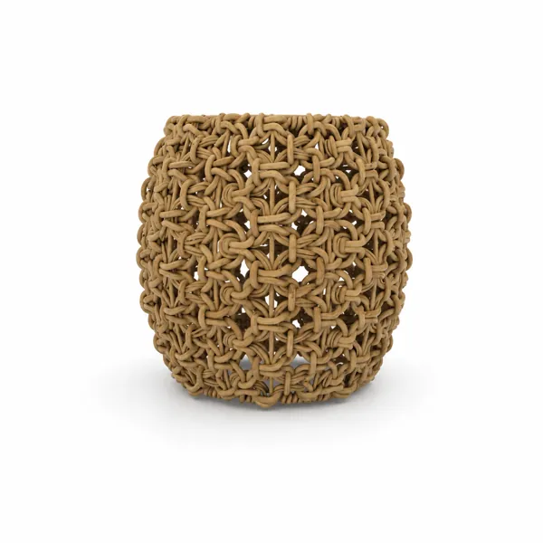Natural Brown Open-Weave Wicker Stool 3D Model