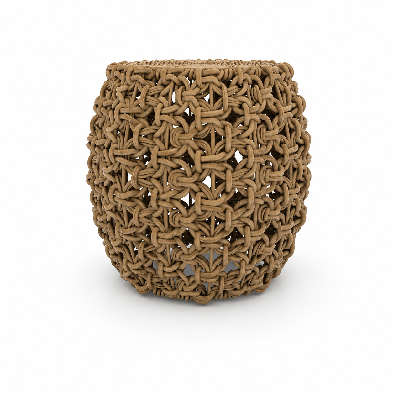 Natural Brown Open-Weave Wicker Stool 3D Model 3