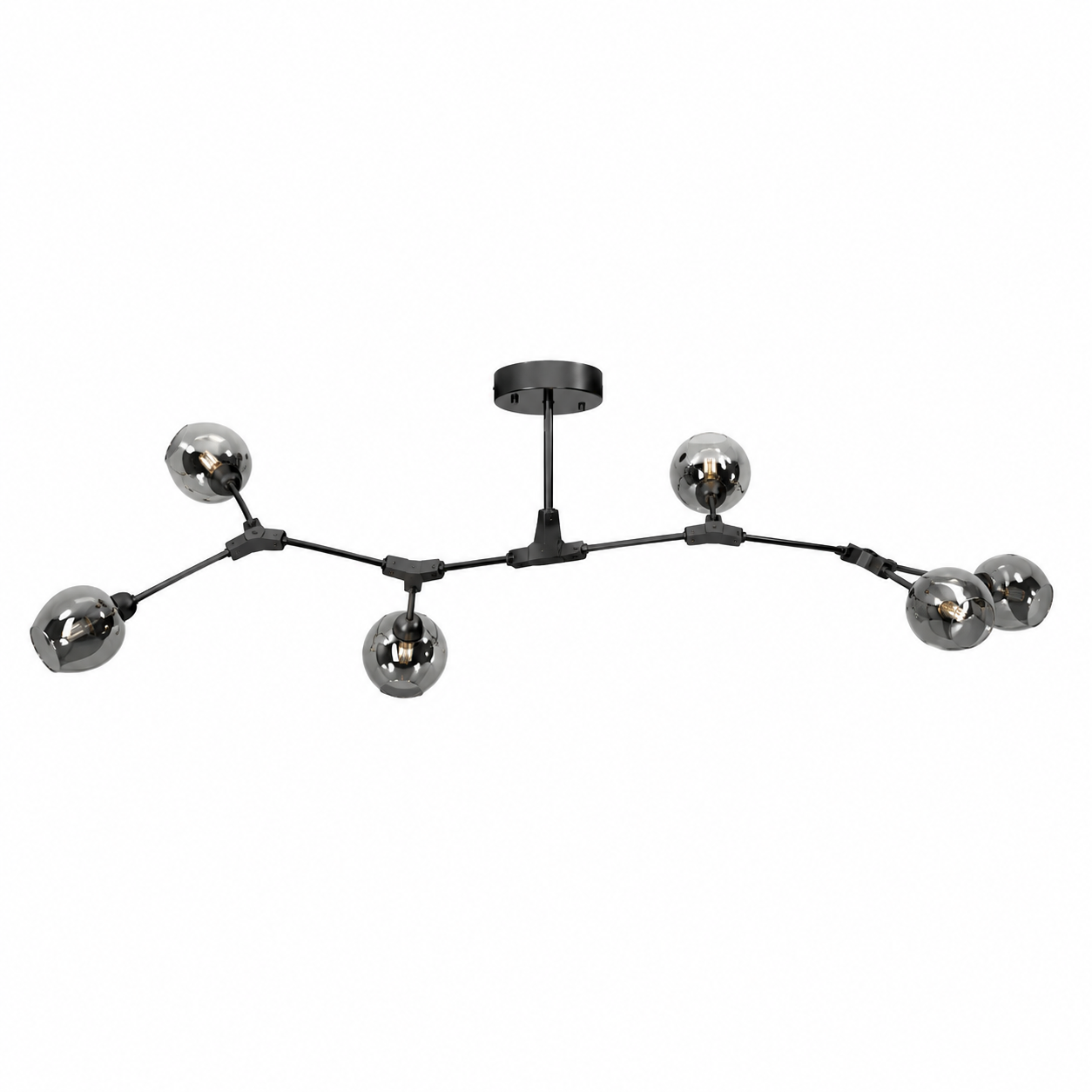 Black Branch Chandelier – 6 Smoked Glass Globes 3D Model 1