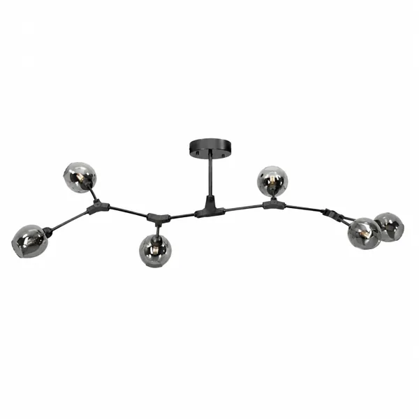 Black Branch Chandelier – 6 Smoked Glass Globes 3D Model