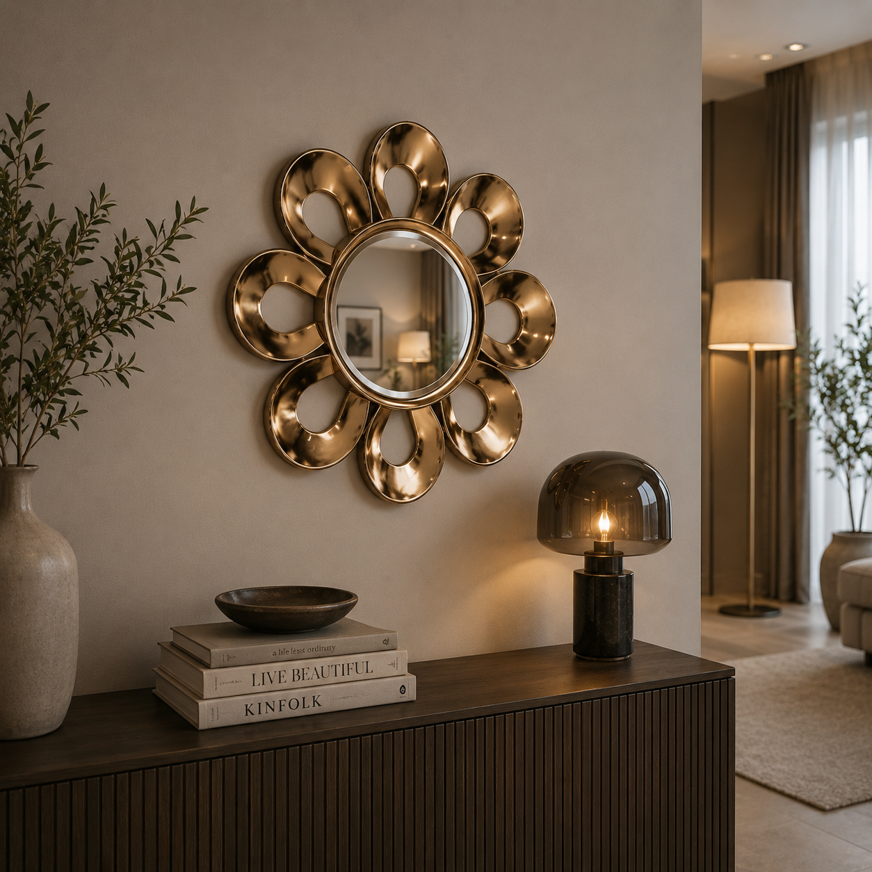 Bronze Petal Loop Round Wall Mirror 2