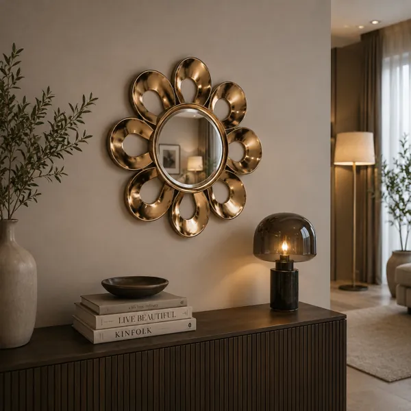 Bronze Petal Loop Round Wall Mirror back