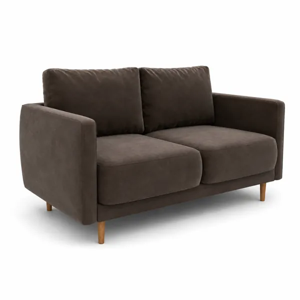 Dark Brown Velvet Loveseat – Slim Wood Legs 3D Model