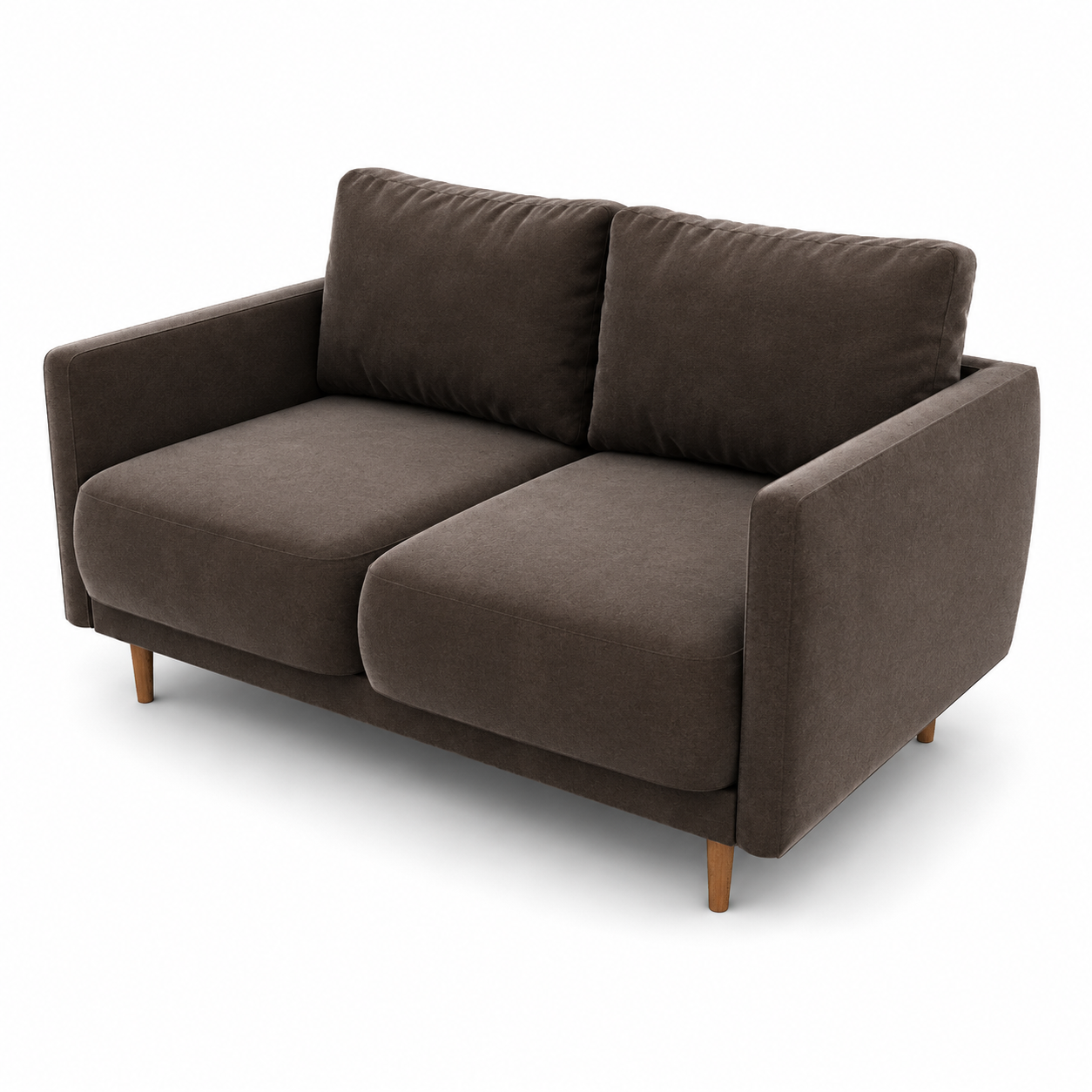 Dark Brown Velvet Loveseat – Slim Wood Legs 3D Model 3