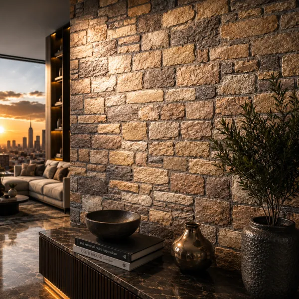 Mixed Rustic Blocks Golden Beige Stone Texture back