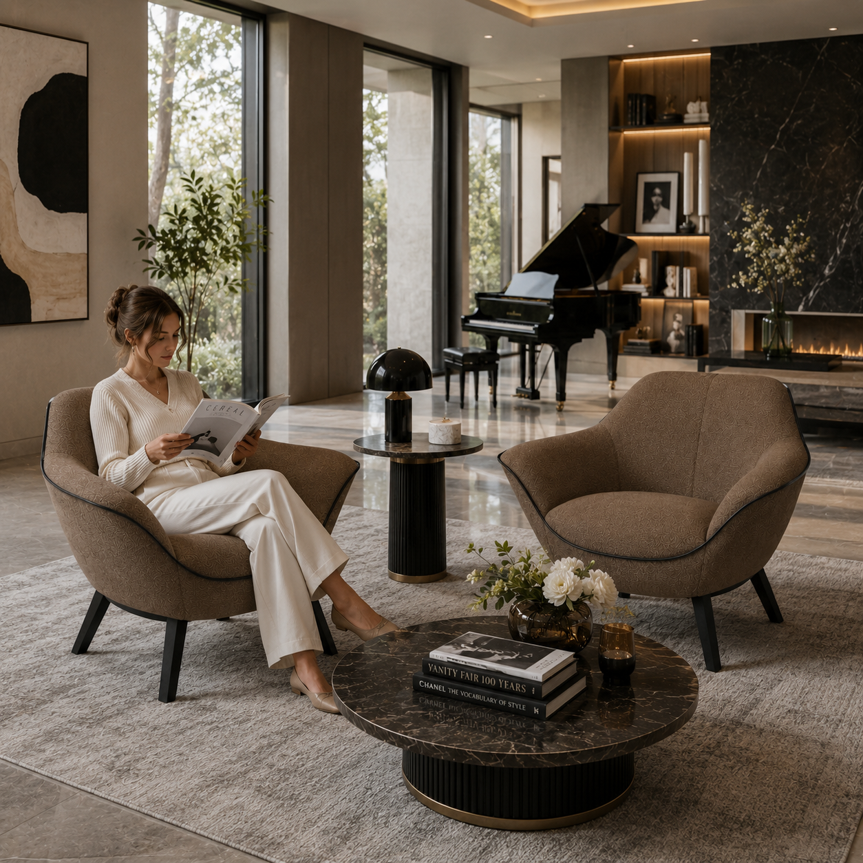 Taupe Wraparound Lounge Armchair 3D Model 4