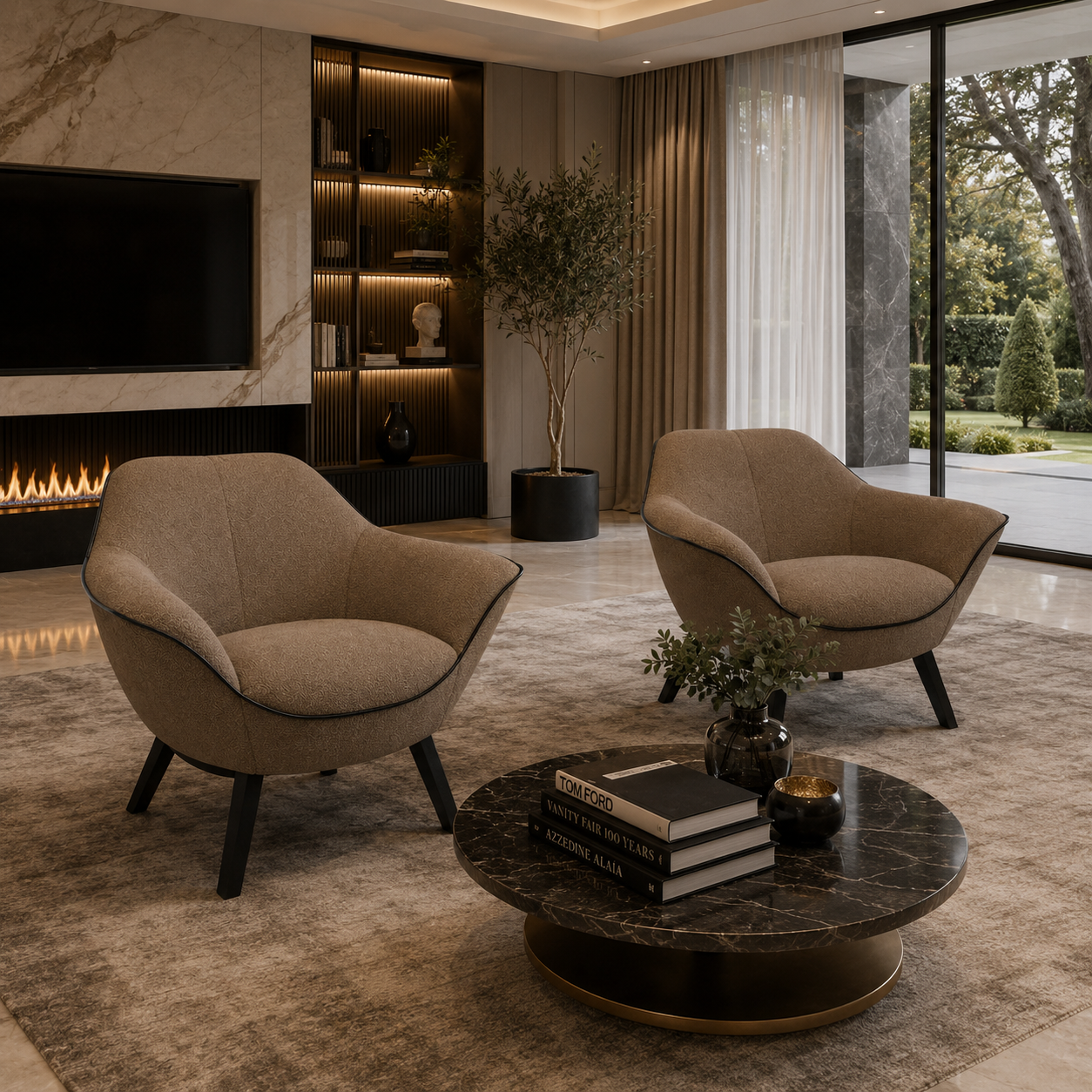 Taupe Wraparound Lounge Armchair 3D Model 2