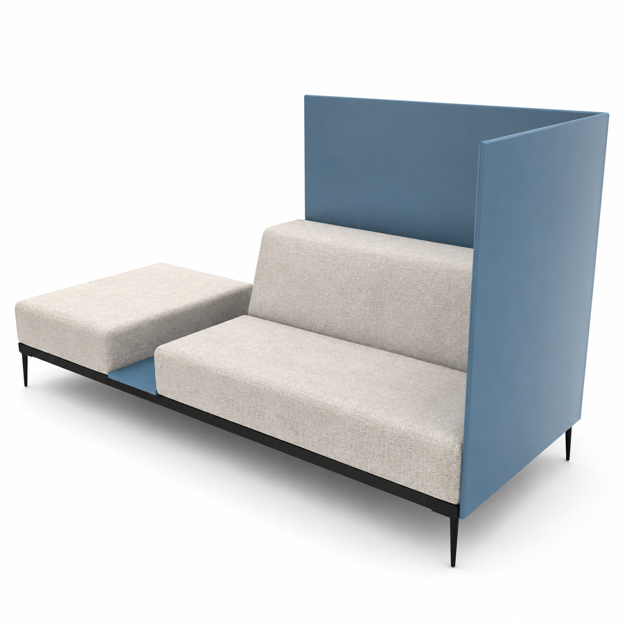 Ivory Modular Lounge Bench – Blue Corner Privacy Panels 3D Model 3