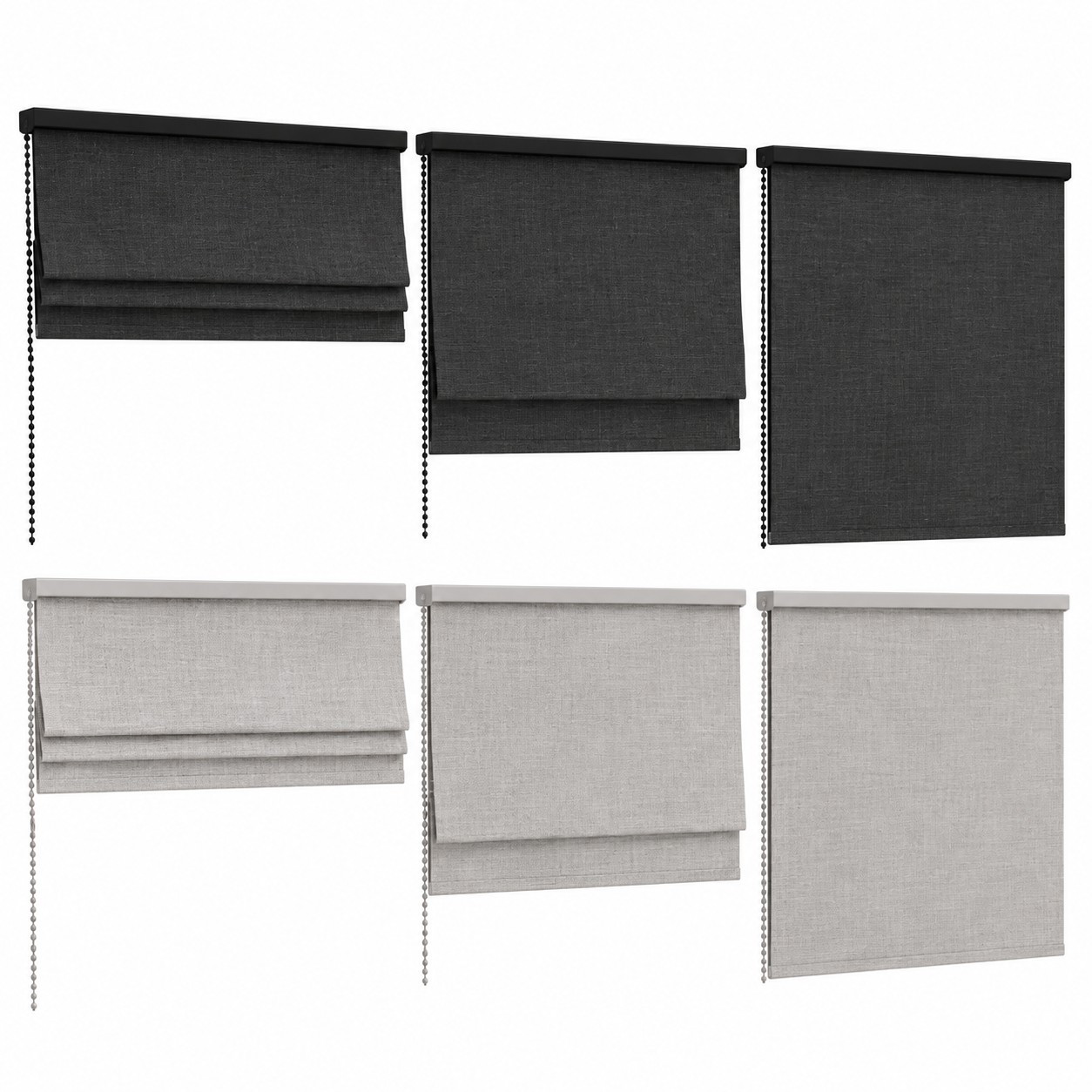 Black and White Roman Shade Set 3D Model 1