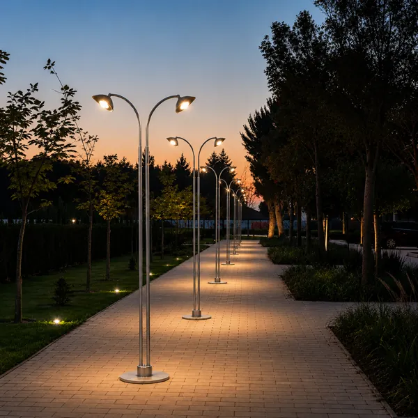 Silver Twin-Arc Street Light – Black Bell Shades 3D Model back