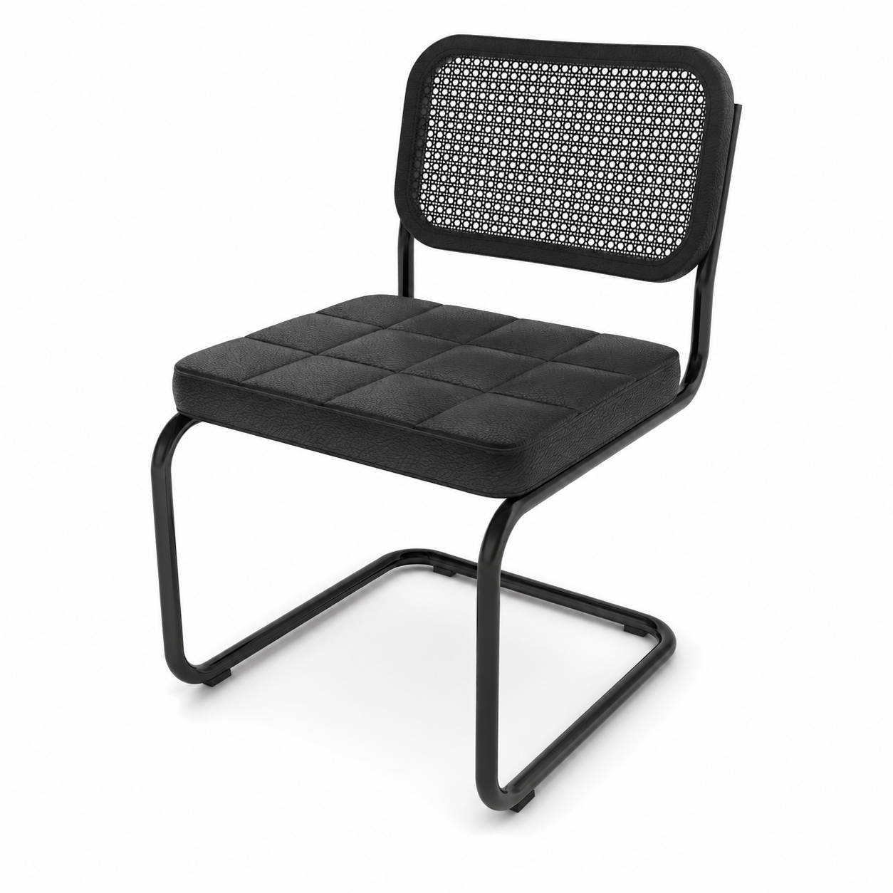 Black Cane-Back Dining Chair – Leather Seat 3D Model 3