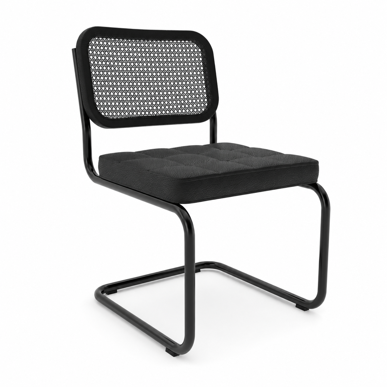 Black Cane-Back Dining Chair – Leather Seat 3D Model 1