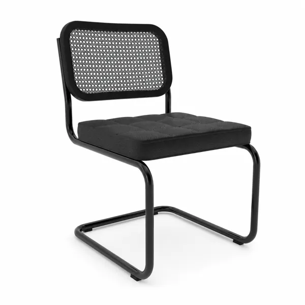 Black Cane-Back Dining Chair – Leather Seat 3D Model