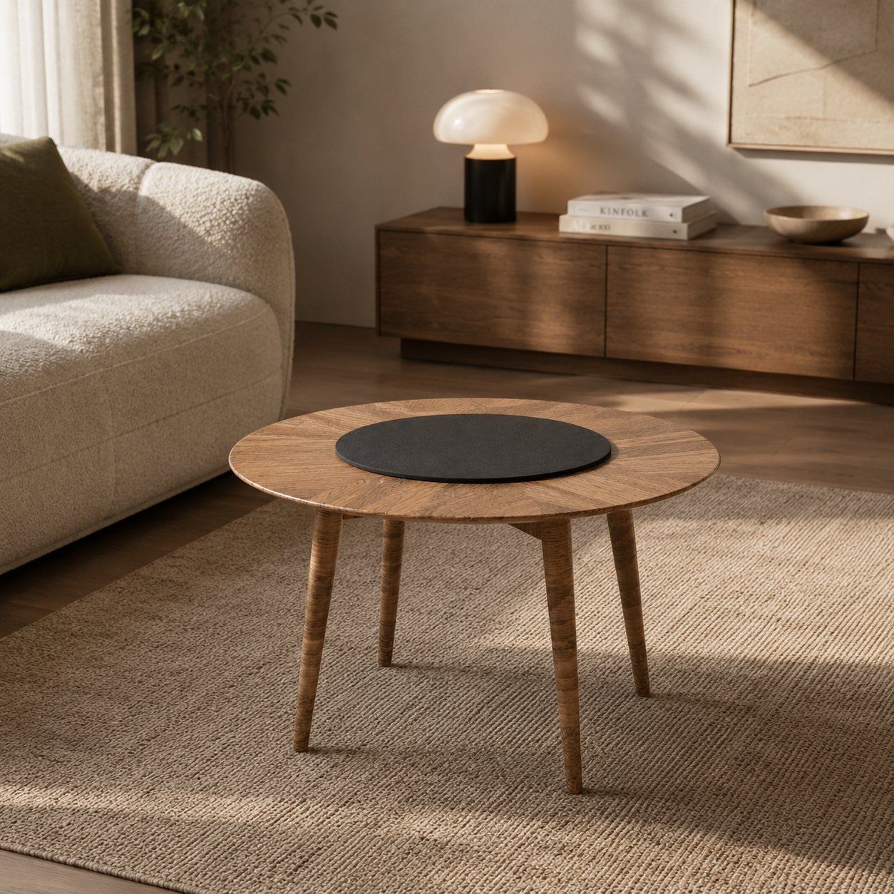 Round Wood Table – Black Center Disc 3D Model 4