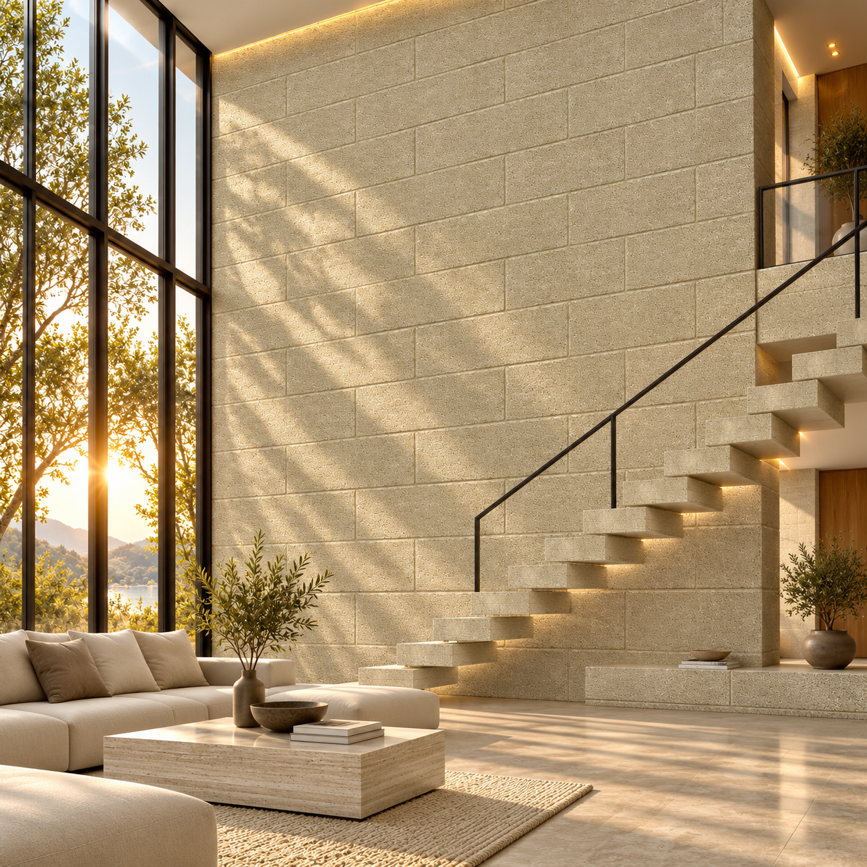 Light Golden Sand Rough Staggered Concrete Block Texture 2