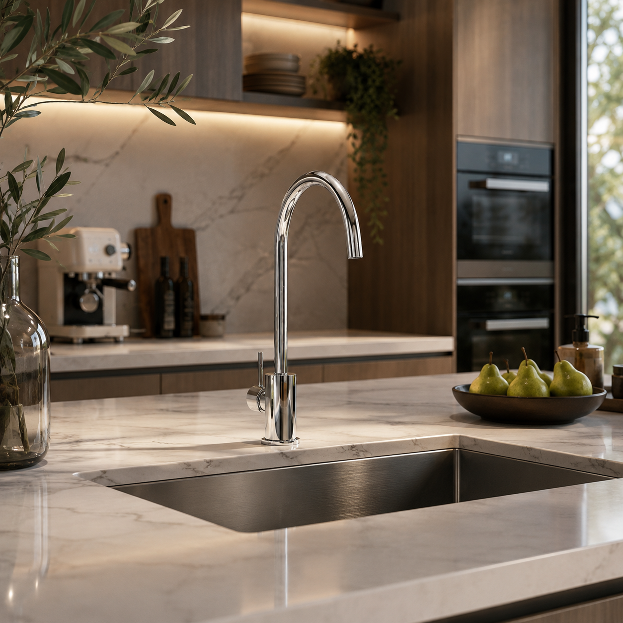 Polished Chrome Modern Kitchen Faucet 3D Model 2